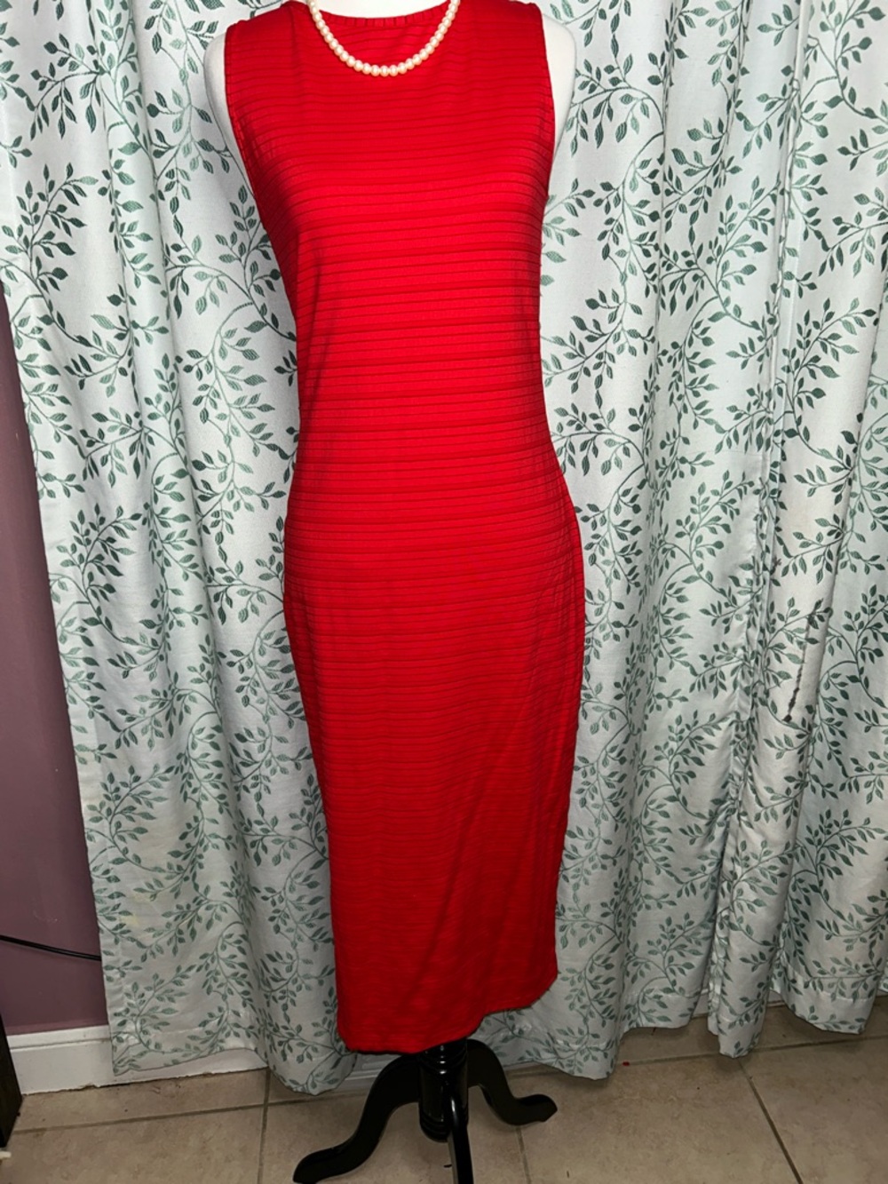PRISM Red Sleeveless Maxi Dress with Ribbed Detail